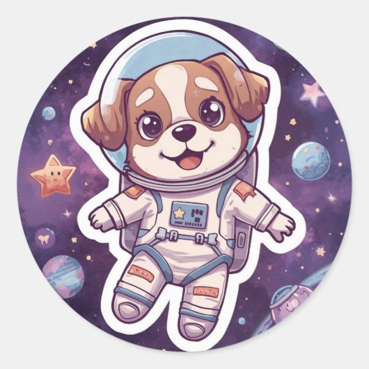 星間の足 – かわいい宇宙犬in冒険 ラウンドシール (正面)