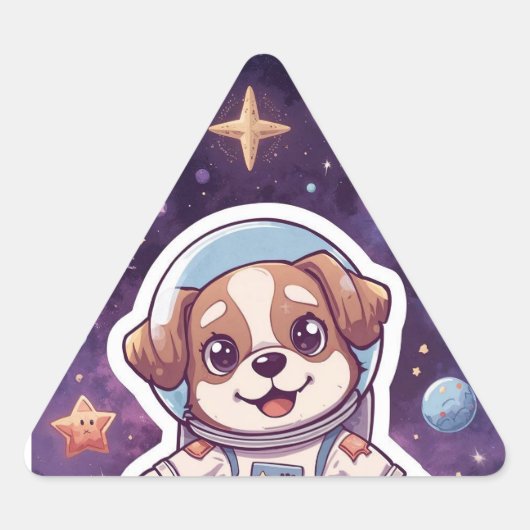 星間の足 – かわいい宇宙犬in冒険 三角形シール (正面)