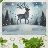星降る冬の夜の鹿 キッチンタオル (折り畳み)