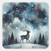 星降る冬の夜の鹿 スクエアシール (正面)