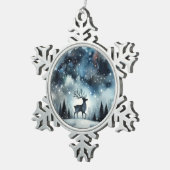 星降る冬の夜の鹿 スノーフレークピューターオーナメント (右)