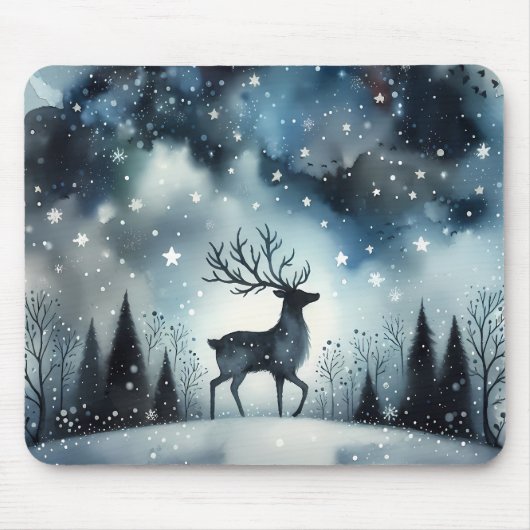 星降る冬の夜の鹿 マウスパッド (正面)
