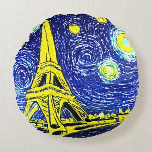 星降る夜のパリ フランス ラウンドクッション (正面)