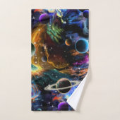星雲と惑星との銀河宇宙 バスタオルセット (ハンドタオル)