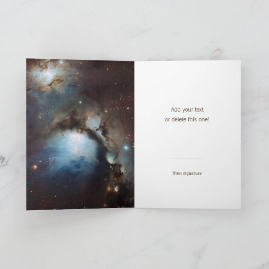 星雲のオリオンの天文学の茶色がかった鋼色のベージュ空は主演します サンキューカード (内部)