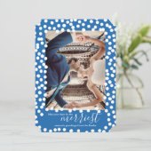 星雲の上の大きな雪のドット青、クリスマスカード シーズンカード (スタンド正面)