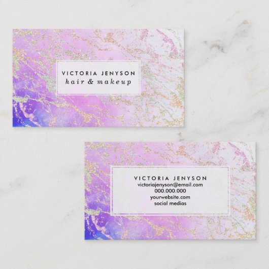 星雲の水彩画のモダンな虹のグリッターの大理石 名刺 (正面/裏面)