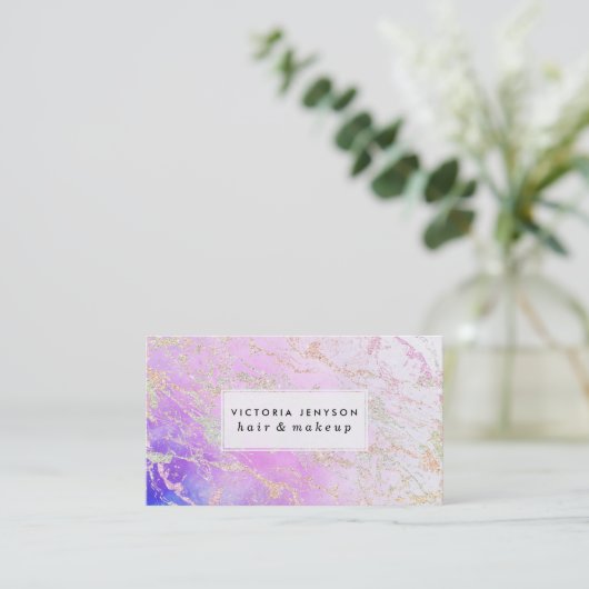 星雲の水彩画のモダンな虹のグリッターの大理石 名刺 (スタンド正面)