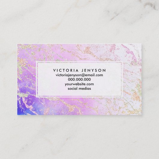 星雲の水彩画のモダンな虹のグリッターの大理石 名刺 (裏面)