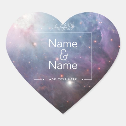 星雲オリオン天文学ピンク紫の空の星 ハートシール (正面)
