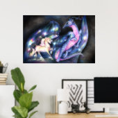 星雲：ユニコーンとドラゴン大プリント ポスター (ホームオフィス)