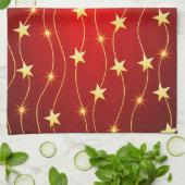 星飾りのルビーレッドパターン キッチンタオル (折り畳み)