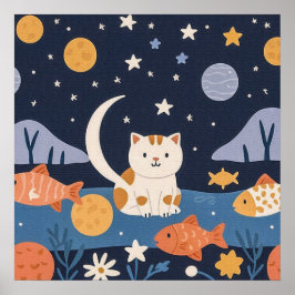 星魅力的と魚のかわいい子ネコ ポスター