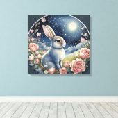 星魅力的の下の春の牧草地のバニー キャンバスプリント (インサイチュ (ウッドフロア))