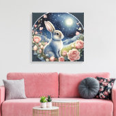 星魅力的の下の春の牧草地のバニー キャンバスプリント (インサイチュ (リビング))