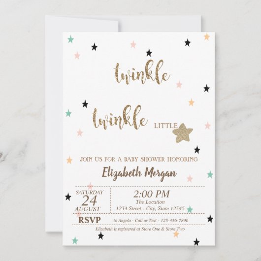 星、きらめく小さな星の赤ちゃんシャワー 招待状 (正面)