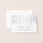 "星"の下のゲストの座席の座席表の銀 箔カード (封筒付き正面)