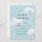星&ふわふわの雲ブルーベビーシャワー招待状 招待状 (正面)