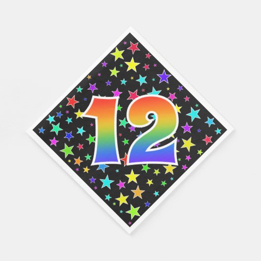 星+カラフルレインボーパターン「12」イベント番号 スタンダードランチョンナプキン (角)