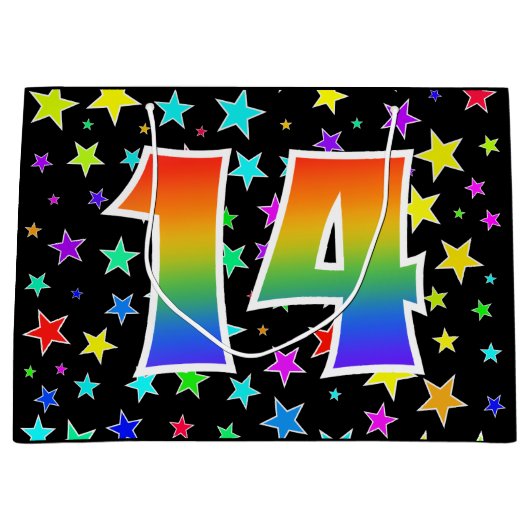 星+カラフルレインボーパターン「14」イベント番号 ラージペーパーバッグ (正面)