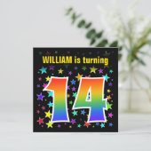 星+カラフルレインボーパターン「14」誕生日番号 招待状 (スタンド正面)