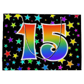 星+カラフルレインボーパターン「15」イベント番号 ラージペーパーバッグ (裏面)