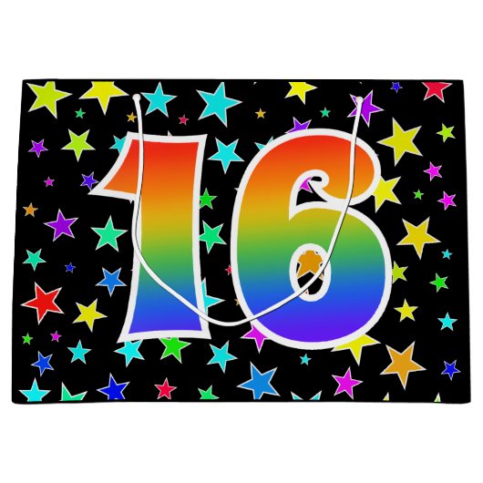 星+カラフルレインボーパターン「16」イベント番号 ラージペーパーバッグ (正面)