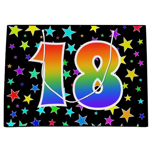 星+カラフルレインボーパターン"18"イベント番号 ラージペーパーバッグ (正面)