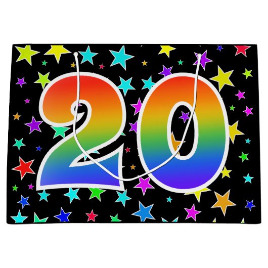 星+カラフルレインボーパターン「20」イベント番号 ラージペーパーバッグ (正面)