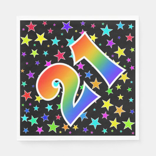 星+カラフルレインボーパターン「21」イベント番号 スタンダードランチョンナプキン (正面)