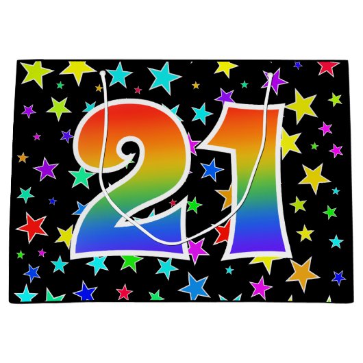 星+カラフルレインボーパターン「21」イベント番号 ラージペーパーバッグ (正面)