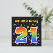 星+カラフルレインボーパターン「21」誕生日番号 招待状 (スタンド正面)