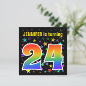 星+カラフルレインボーパターン「24」誕生日番号 招待状 (スタンド正面)