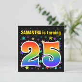 星+カラフルレインボーパターン「25」誕生日番号 招待状 (スタンド正面)