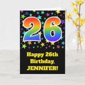 星+カラフルレインボーパターン「26」誕生日番号 カード (黄色い花)