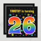 星+カラフルレインボーパターン「26」誕生日番号 招待状 (正面/裏面)