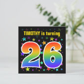 星+カラフルレインボーパターン「26」誕生日番号 招待状 (スタンド正面)