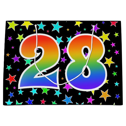 星+カラフルレインボーパターン「28」イベント番号 ラージペーパーバッグ (正面)
