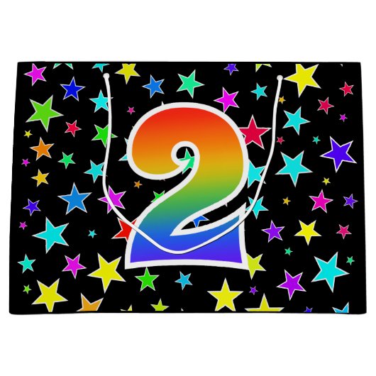 星+カラフルレインボーパターン「2」イベント番号 ラージペーパーバッグ (正面)