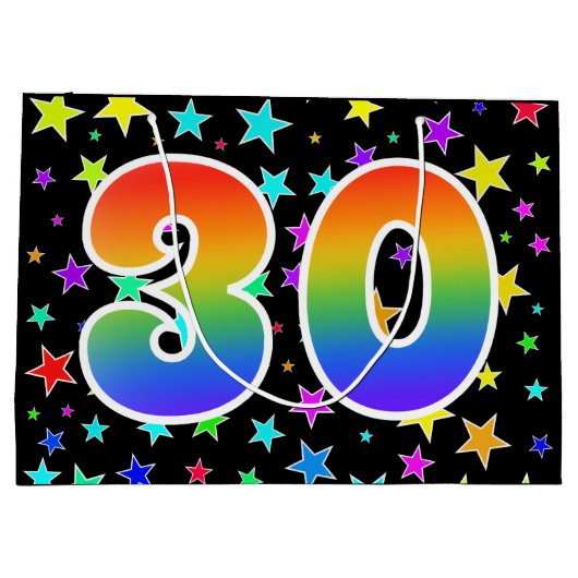 星+カラフルレインボーパターン「30」イベント番号 ラージペーパーバッグ (裏面)