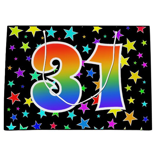 星+カラフルレインボーパターン「31」イベント番号 ラージペーパーバッグ (正面)