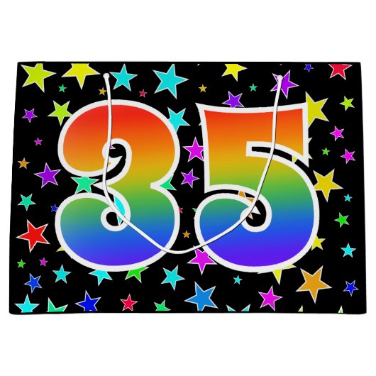 星+カラフルレインボーパターン「35」イベント番号 ラージペーパーバッグ (正面)