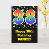 星+カラフルレインボーパターン「38」誕生日番号 カード (黄色い花)