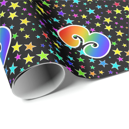 星+カラフルレインボーパターン「3」イベント番号 ラッピングペーパー (ロールコーナー)