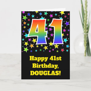 星+カラフルレインボーパターン「41」誕生日番号 カード