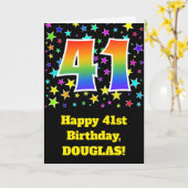 星+カラフルレインボーパターン「41」誕生日番号 カード (黄色い花)