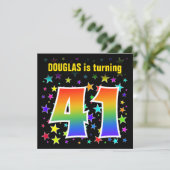 星+カラフルレインボーパターン「41」誕生日番号 招待状 (スタンド正面)