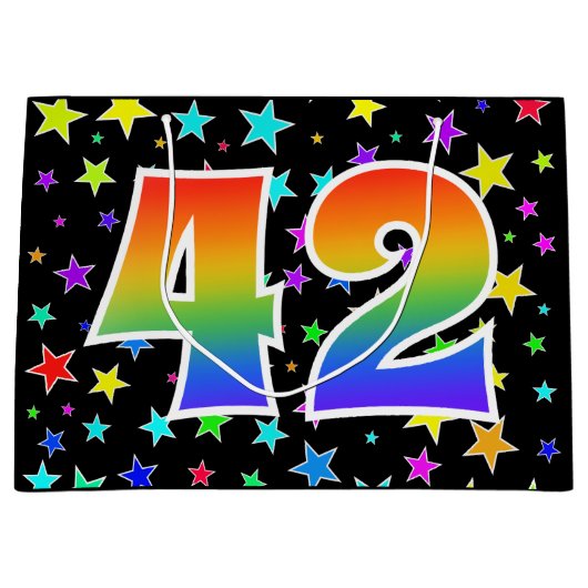 星+カラフルレインボーパターン「42」イベント番号 ラージペーパーバッグ (正面)