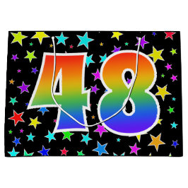 星+カラフルレインボーパターン"48"イベント番号 ラージペーパーバッグ