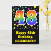 星+カラフルレインボーパターン"48"誕生日番号 カード (黄色い花)